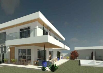 Projeto arquitetônico moderno em tridimensional