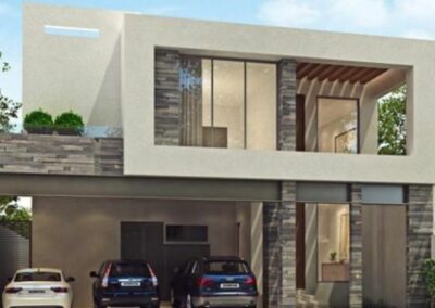 Projeto de Fachada elegante com arquitetura moderna e arrojada, trazendo harmonia, charme e elegância encantadora ao primeiro olhar
